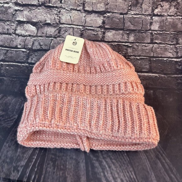 MTI Pink Women’s Ponytail Beanie Knitted Winter Cap - Picture 1 of 6
